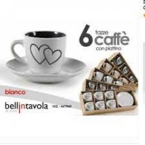 SET 6 TAZZINE Caffe\' Con Piattino Tazze In Ceramica Cuori